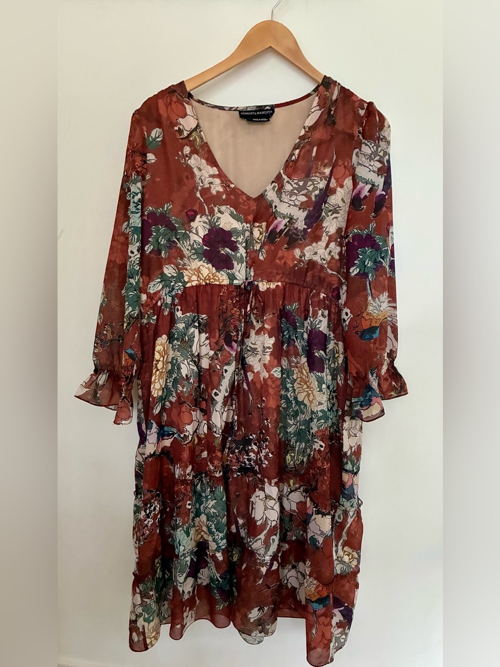 Floral Rust Tiered V-Neck Dress